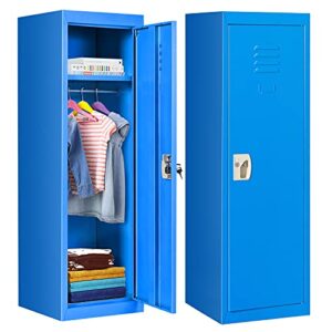 honey joy lockers for kids bedroom, toddler metal locker storage cabinet for toys, clothes & sports equipment, openable door with 2 keys, kids safe coat organizer for daycare gym entryway(blue,1)