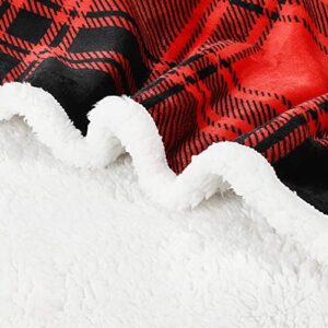 Red Plaid Sherpa Fleece Blanket, Super Soft Warm Cozy Flannel Reversible Buffalo Check Throw Blanket for Couch Sofa Bed, 50" x 60"