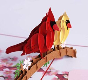 3d popup card of cardinal bird, paper art & handicrafts, greeting cards, handmade gifts by pqdglobal (cardinal couple)