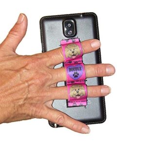 lazy-hands 3-loop phone grip - fits most - doodle love chocolate on pink