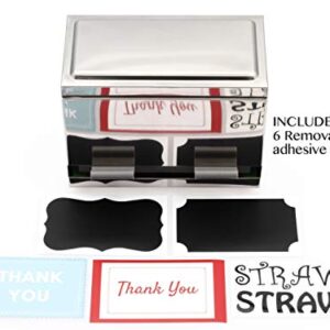 2Fold Supply Stainless Steel Straw Dispenser - For Bulk Unwrapped Drinking Straws - Custom Thank You, Straw and Chalkboard Labels Included - Stainless