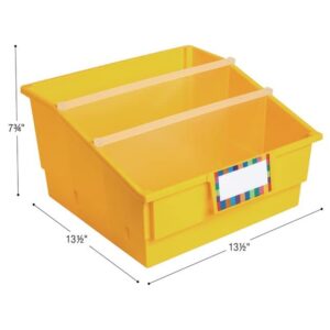 Really Good Stuff Large Plastic Book Organizer Bins, Dividers, Built-in Label Holder, 13.5” by 13.5” by 7.75” (Set of 4, Primary Colors) - For Picture Books, Large Reference Books in Classroom or Home