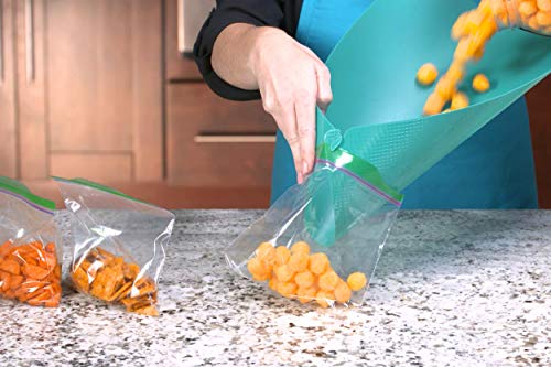 FUNCTIONAIRE Funnel-Board Kit – 4 Cutting Boards That Convert to a Funnel or Scoop. Includes EZ Mount Storage Holder That mounts Inside Cabinet Doors (no Screws Required). Watch Demo Video.