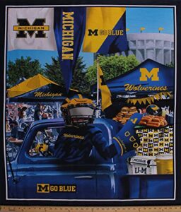 36" x 42" panel university of michigan wolverines football fans go blue tailgating tailgate party truck college sports digital print cotton fabric panel (mchg-1157)