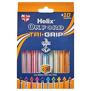 helix oxford tri-grip ballpoint pens (x10 pack assorted colours) with plastic free packaging