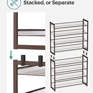 SONGMICS Shoe Rack, 8-Tier Shoe Organizer, Metal Shoe Storage for Garage, Entryway, Set of 2 4-Tier Stackable Shoe Shelf, with Adjustable Flat or Angled Shelves, Holds 32-40 Pairs, Bronze