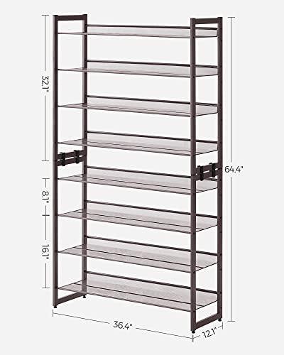 SONGMICS Shoe Rack, 8-Tier Shoe Organizer, Metal Shoe Storage for Garage, Entryway, Set of 2 4-Tier Stackable Shoe Shelf, with Adjustable Flat or Angled Shelves, Holds 32-40 Pairs, Bronze
