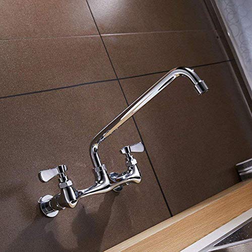 Utility Sink Faucet Wall Mount Commercial Faucet Kitchen Laundry 8 Inch Swivel Spout 2 Dual Handle Restaurant Industrial Chrome Mixer Tap No Lead by Homevacious