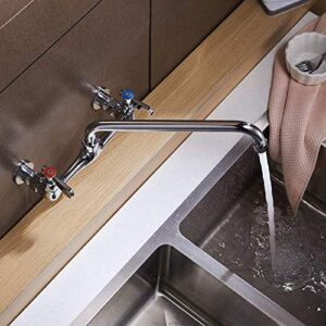 Utility Sink Faucet Wall Mount Commercial Faucet Kitchen Laundry 8 Inch Swivel Spout 2 Dual Handle Restaurant Industrial Chrome Mixer Tap No Lead by Homevacious