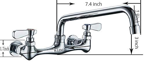 Utility Sink Faucet Wall Mount Commercial Faucet Kitchen Laundry 8 Inch Swivel Spout 2 Dual Handle Restaurant Industrial Chrome Mixer Tap No Lead by Homevacious