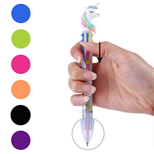 Tbestmax 6 Multicolor Unicorn Pen Retractable Gel Pen Ballpoint Shuttle Pens Liquid Ink Pens Set Pen Supplies Office Gifts 6-Color-In-1