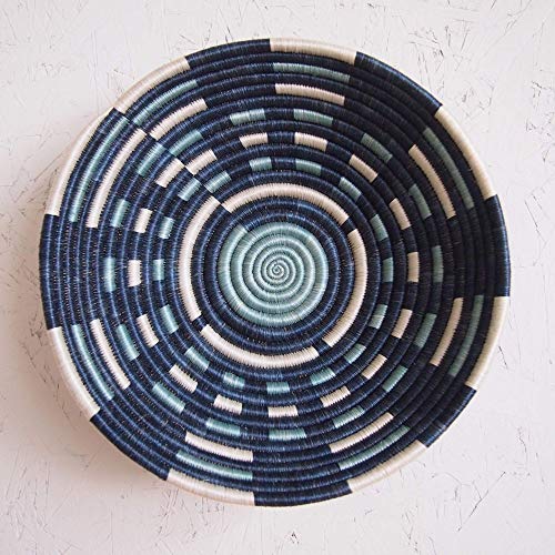 African Basket- Nshili/Rwanda Basket/Woven Bowl/Sisal & Sweetgrass Basket/Blues, White