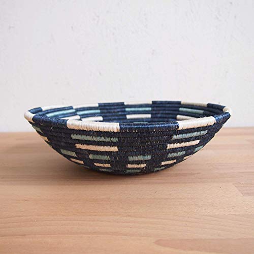 African Basket- Nshili/Rwanda Basket/Woven Bowl/Sisal & Sweetgrass Basket/Blues, White