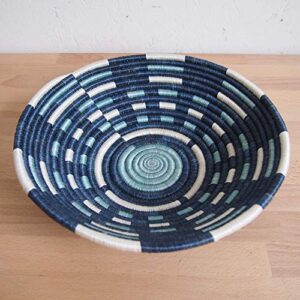 African Basket- Nshili/Rwanda Basket/Woven Bowl/Sisal & Sweetgrass Basket/Blues, White