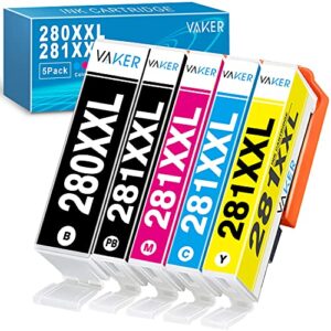 vaker compatible ink cartridge replacement for canon pgi-280xxl cli-281xxl 280 xxl 281 xxl use in pixma tr7520 tr8520 ts9520 ts9521c ts6320 ts6220 ts6120 ts8120 printer (5 packs)