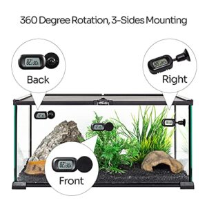 REPTI ZOO Reptile Terrarium Thermometer Hygrometer Digital Display 360 Degree Rotation with Suction Cup, 3-Sides Mounting