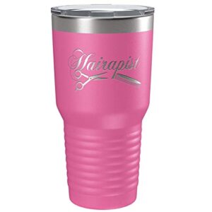 ie laserware hairapist in pink for your stylist, hairdresser or barber. 30 oz double wall vacuum insulated sweat free with lid keep drink cold for 24 hours