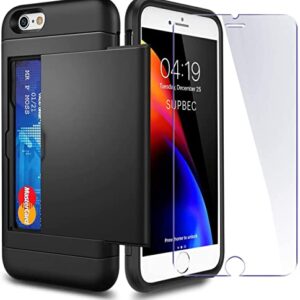 SUPBEC iPhone SE 2022 Wallet Case, Card Holder & 2x Screen Protectors, Shockproof Silicone TPU + Hard PC - Black