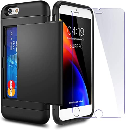 SUPBEC iPhone SE 2022 Wallet Case, Card Holder & 2x Screen Protectors, Shockproof Silicone TPU + Hard PC - Black