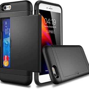 SUPBEC iPhone SE 2022 Wallet Case, Card Holder & 2x Screen Protectors, Shockproof Silicone TPU + Hard PC - Black