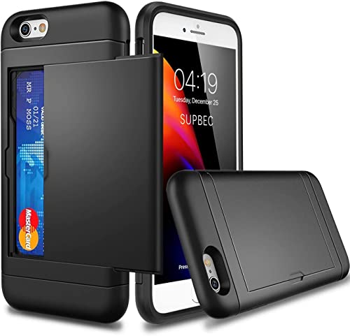 SUPBEC iPhone SE 2022 Wallet Case, Card Holder & 2x Screen Protectors, Shockproof Silicone TPU + Hard PC - Black