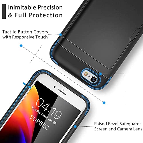 SUPBEC iPhone SE 2022 Wallet Case, Card Holder & 2x Screen Protectors, Shockproof Silicone TPU + Hard PC - Black