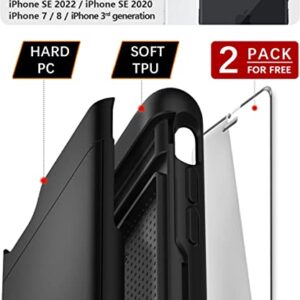 SUPBEC iPhone SE 2022 Wallet Case, Card Holder & 2x Screen Protectors, Shockproof Silicone TPU + Hard PC - Black