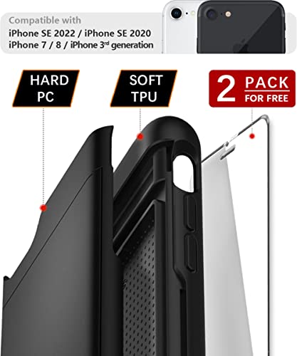 SUPBEC iPhone SE 2022 Wallet Case, Card Holder & 2x Screen Protectors, Shockproof Silicone TPU + Hard PC - Black