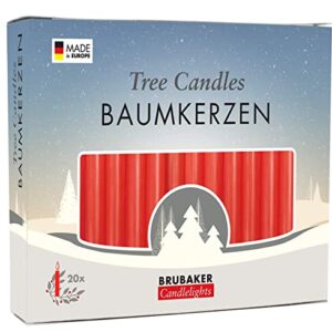 BRUBAKER Tree Candles - Pack of 20 - Red - 3¾ x ½ Inches (9.5 x 1.27cm) - Made in Europe - Pyramids, Carousels & Chimes