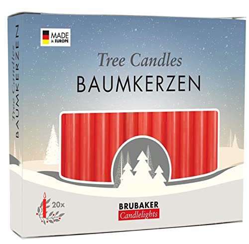 BRUBAKER Tree Candles - Pack of 20 - Red - 3¾ x ½ Inches (9.5 x 1.27cm) - Made in Europe - Pyramids, Carousels & Chimes