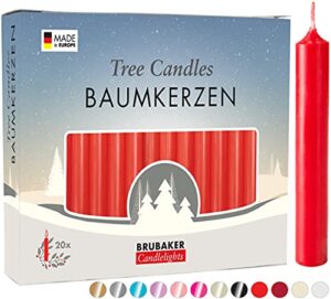 brubaker tree candles - pack of 20 - red - 3¾ x ½ inches (9.5 x 1.27cm) - made in europe - pyramids, carousels & chimes