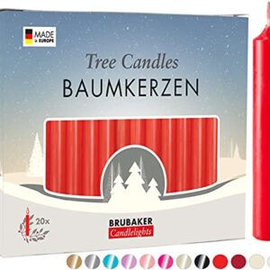 BRUBAKER Tree Candles - Pack of 20 - Red - 3¾ x ½ Inches (9.5 x 1.27cm) - Made in Europe - Pyramids, Carousels & Chimes