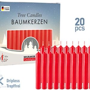 BRUBAKER Tree Candles - Pack of 20 - Red - 3¾ x ½ Inches (9.5 x 1.27cm) - Made in Europe - Pyramids, Carousels & Chimes