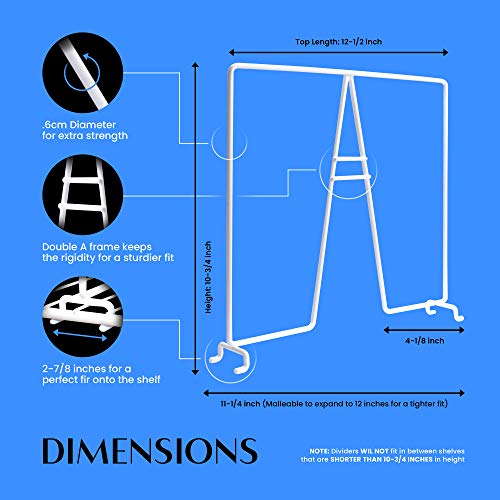 TitanSecure 8 PK White Wire Shelf Dividers for Closets on 12" Wire Shelves - Sturdiest Closet Organizer Takes Seconds to Install. Organize Your Bedroom, Bathroom and Much More