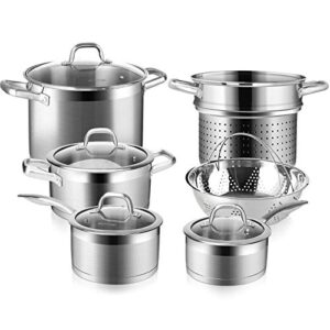 duxtop professional stainless steel 10pc pots and pans set - oven safe, dishwasher safe, compatible with all cooktops - heavy bottom with impact-bonded technology