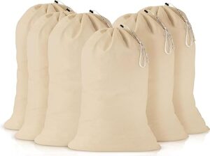 cotton bag drawstring - 6 pack, canvas bags 18'' x 18'' inch - machine washable cotton fabric - storage sack for dirty clothes, basket liner, hamper bag, liner replacement, delicates, sleeping bag, reusable travel dorm and basket closure