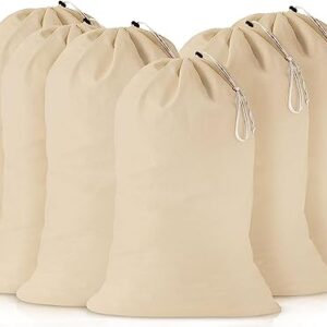 Cotton Bag Drawstring - 6 Pack, Canvas Bags 18'' X 18'' inch - Machine Washable Cotton Fabric - Storage Sack for Dirty Clothes, Basket Liner, Hamper Bag, Liner Replacement, delicates, Sleeping Bag, Reusable Travel Dorm and Basket Closure