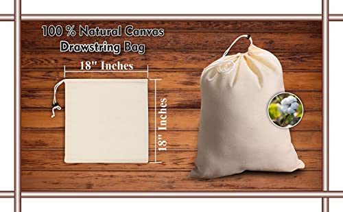 Cotton Bag Drawstring - 6 Pack, Canvas Bags 18'' X 18'' inch - Machine Washable Cotton Fabric - Storage Sack for Dirty Clothes, Basket Liner, Hamper Bag, Liner Replacement, delicates, Sleeping Bag, Reusable Travel Dorm and Basket Closure
