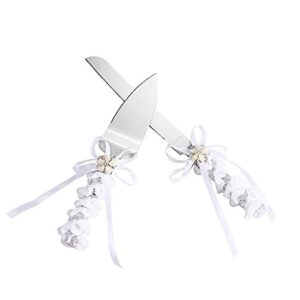 tang song stainless steel elegant wedding cake knife and serving set resin plastic handle pearl flower shape with lace wedding cake knife and shovel