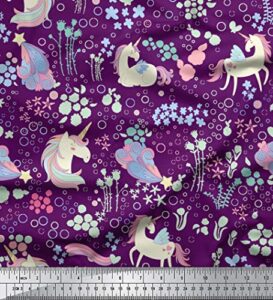soimoi purple heavy canvas fabric unicorn & floral print fabric upholstery fabric, fabric for home accents by the yard 58 inch wide