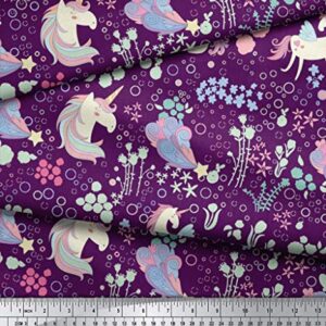 Soimoi Purple Heavy Canvas Fabric Unicorn & Floral Print Fabric Upholstery Fabric, Fabric for Home Accents by The Yard 58 Inch Wide