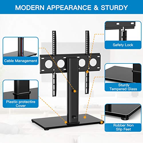 Universal TV Stand - Table Top TV Stand for 32-55 Inch LCD LED TVs - Height Adjustable TV Base Stand with Tempered Glass Base & Wire Management & Security Wire, Holds up to 88lbs, VESA 400x400mm