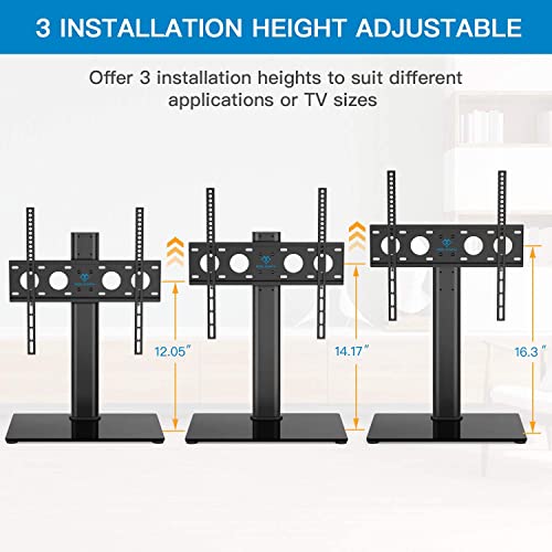 Universal TV Stand - Table Top TV Stand for 32-55 Inch LCD LED TVs - Height Adjustable TV Base Stand with Tempered Glass Base & Wire Management & Security Wire, Holds up to 88lbs, VESA 400x400mm