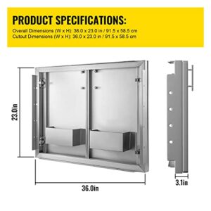 Mophorn BBQ Access Double Door 36W x 23H Inch BBQ Door Stainless Steel with Storage Outdoor Kitchen Doors for Commercial BBQ Island