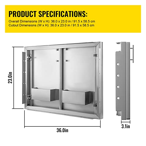 Mophorn BBQ Access Double Door 36W x 23H Inch BBQ Door Stainless Steel with Storage Outdoor Kitchen Doors for Commercial BBQ Island