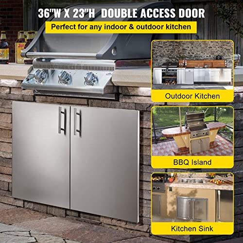 Mophorn BBQ Access Double Door 36W x 23H Inch BBQ Door Stainless Steel with Storage Outdoor Kitchen Doors for Commercial BBQ Island