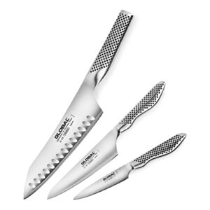 global knife set with asian chef’s, prep and paring knives – stainless steel, 3 piece