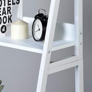 None White Finish 4-Tier Shelves Leaning Ladder Bookcase Bookshelf Display Planter