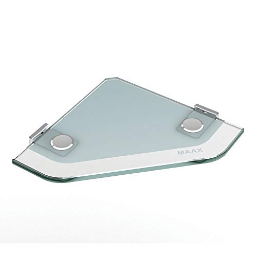 Maax 10060311 Utile Wall-Mount Frosted Corner Glass Shelf in Chrome, Grey