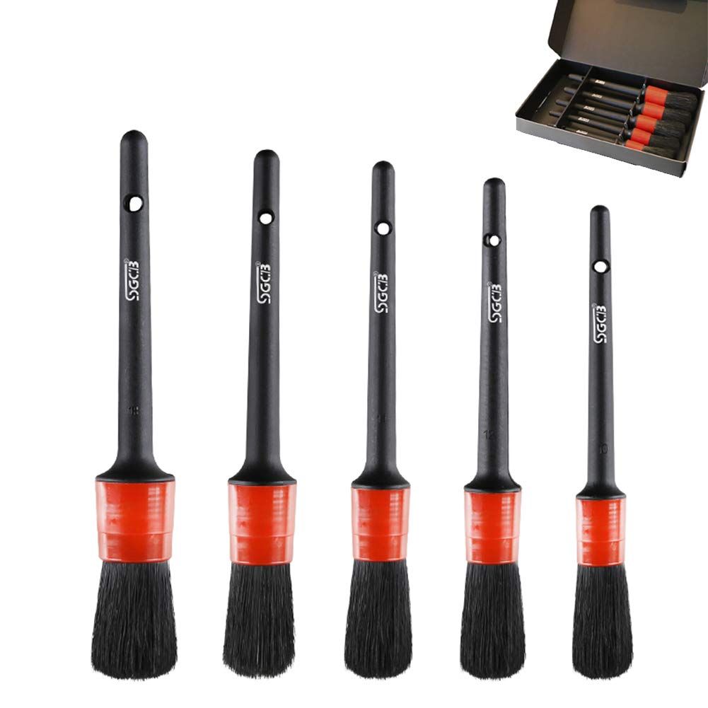 Petift Car Detailing Brush Set of 5, Auto Automotive Detailing Brush Set, Motorcycle Car Cleaning Kit for Wheels Brush Engine or Dashboard, Interior, Exterior, Leather, Air Vents, Emblems